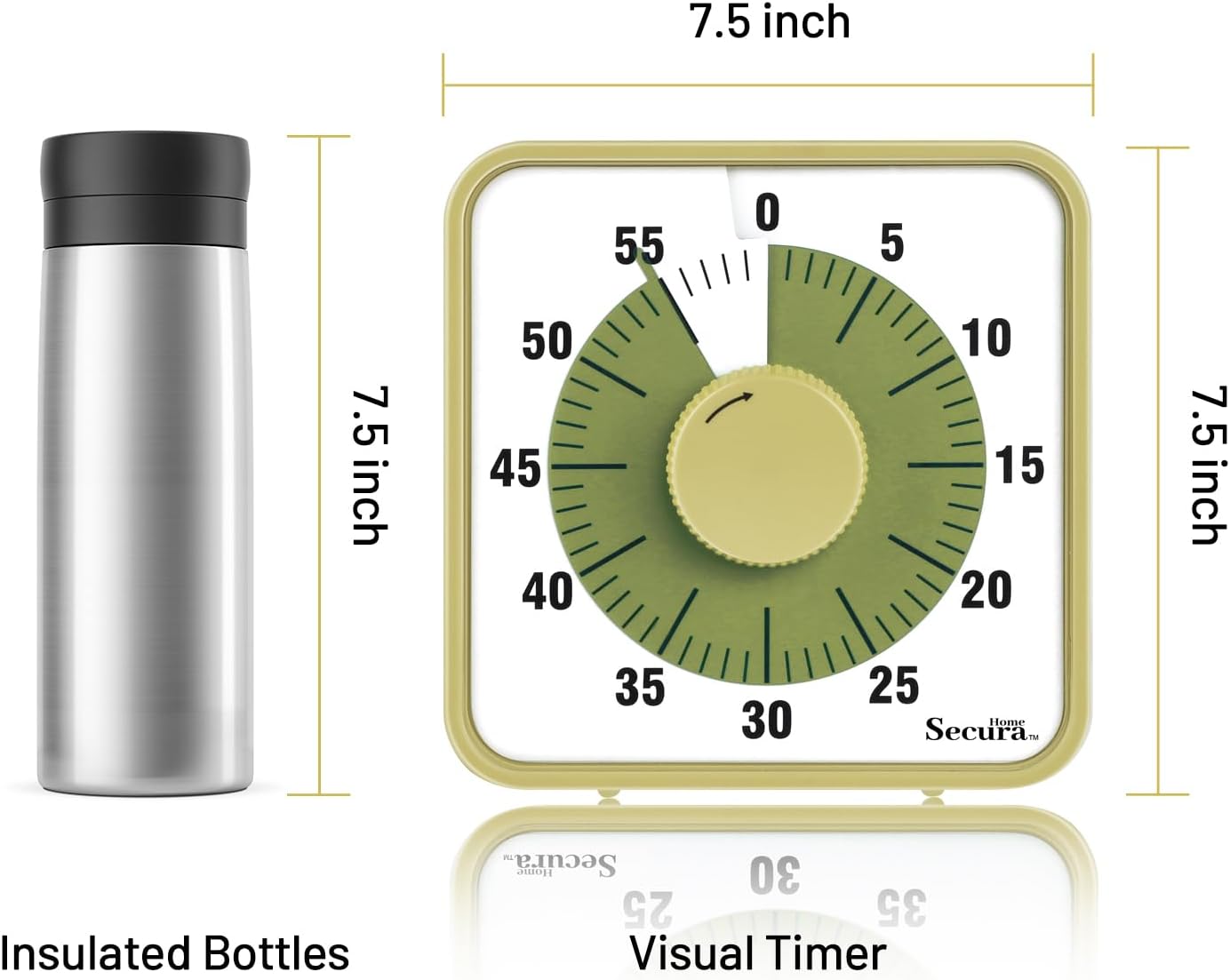 Secura 60-Minute Visual Timer, 7.5 Inch Oversize Countdown Timer Clock for Kids and Adults, Durable Mechanical Time Management Tool with Magnetic Backing(Taupe)