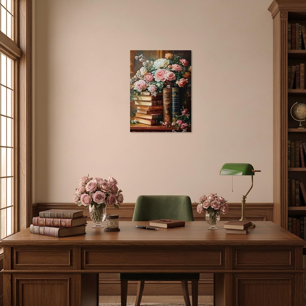 Dazzlewall Vintage Floral Books Wall Art Poster, Classical Rose Flowers Book Aesthetic Artwork Print Study Bedroom Reading Room Canvas Print, 12x16 in Unframed