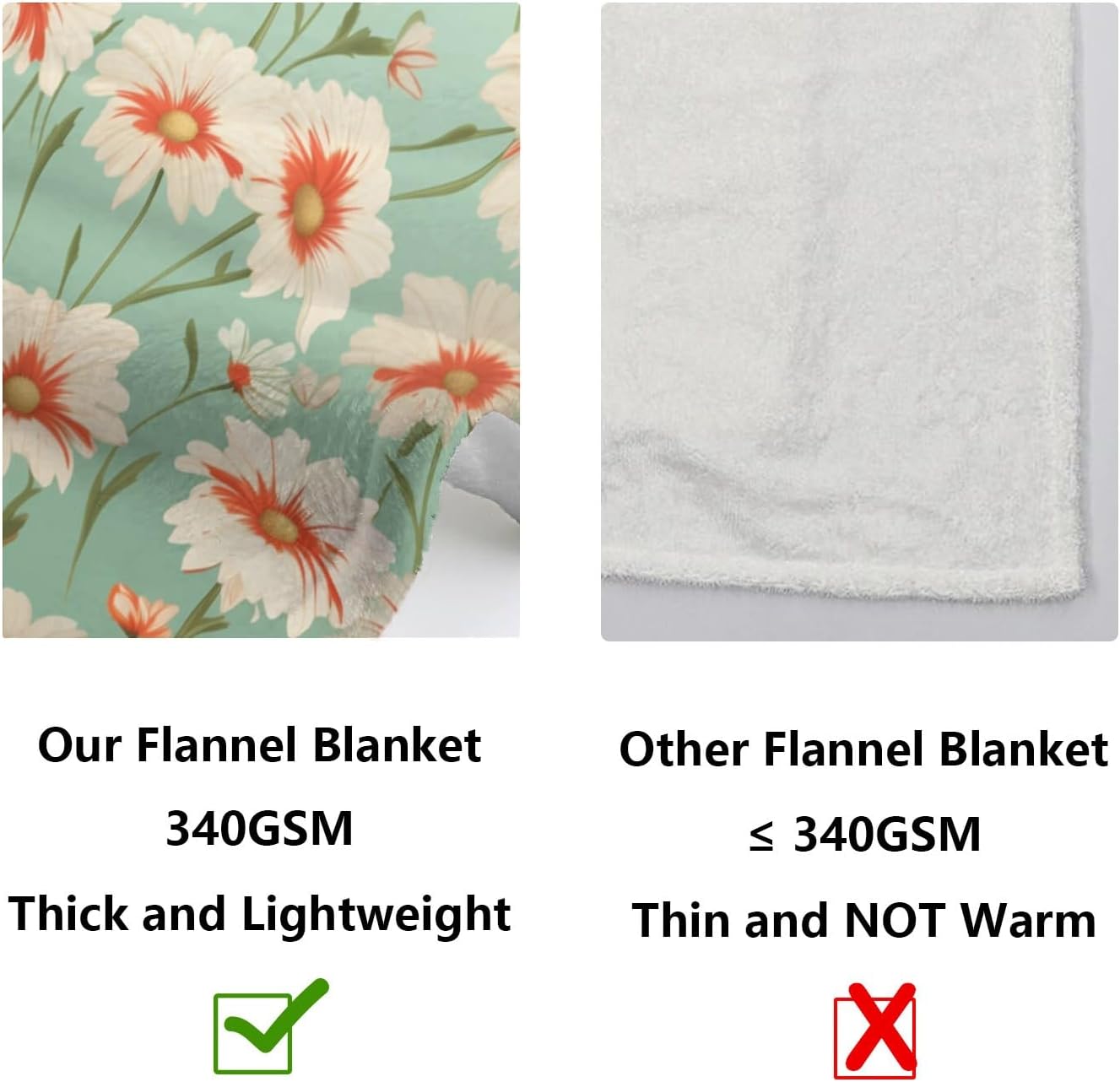Yellow White Daisy Flannel Throw Blanket, 50×60in - 340GSM Cozy Lightweight Thick Flowers Floral Blanket - Christmas Birthday Gifts for Women, Men and Kids Bedroom Living Room Couch Sofa Decor