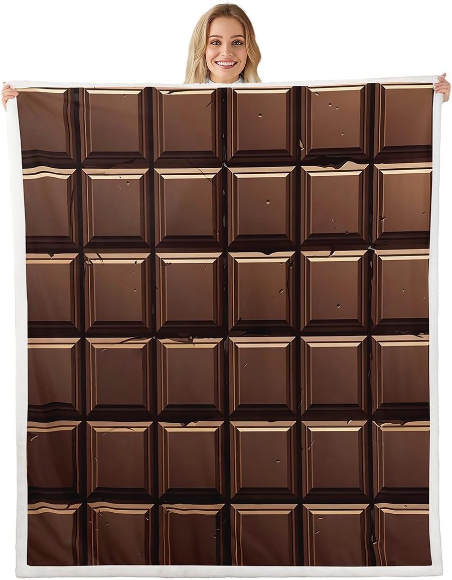 Vintage Chocolate Kids Fleece Blanket,Delicious Desserts Theme Brown Throw Blanket for Adult,Retro Food Print Grid Geometric Lightweight Polyester Sofa Sherpa Blanket, Queen (90 x 90 Inch)