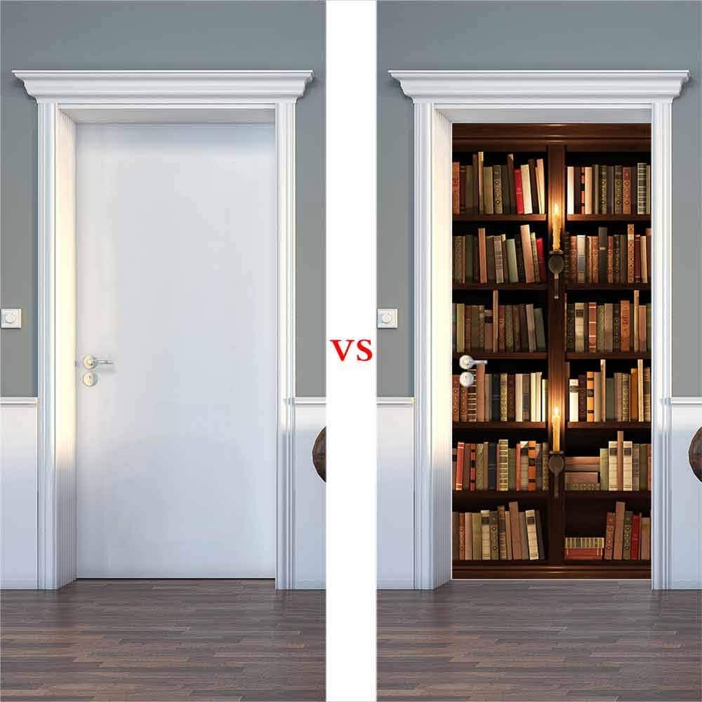 COLORSPRING 3D Book Shelf Door Stickers Decal Peel and Stick, Door Mural Covers Removable Wallpaper for Home Décor (MT-158)