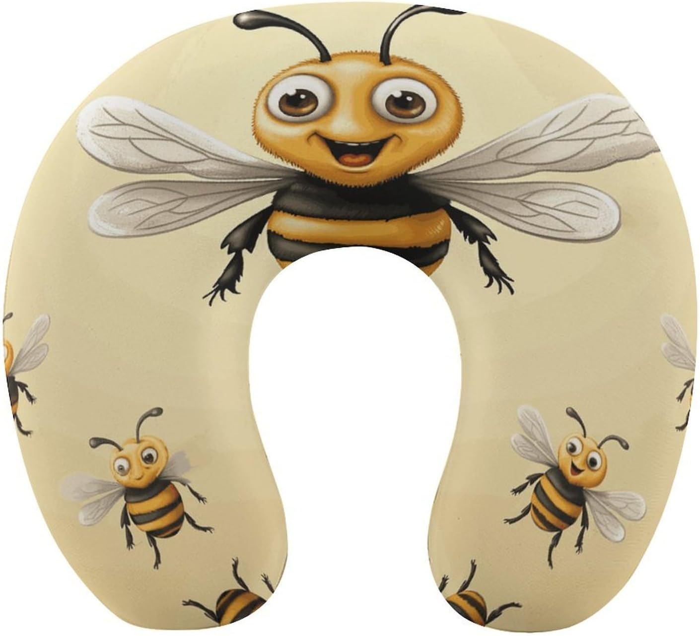 Honey Bee Neck Pillow Memory Foam U Shaped Pillows Portable Pillows for Shoulder Travel Head Support Pillow with Concealed Zipper for Airplane Car Home Office