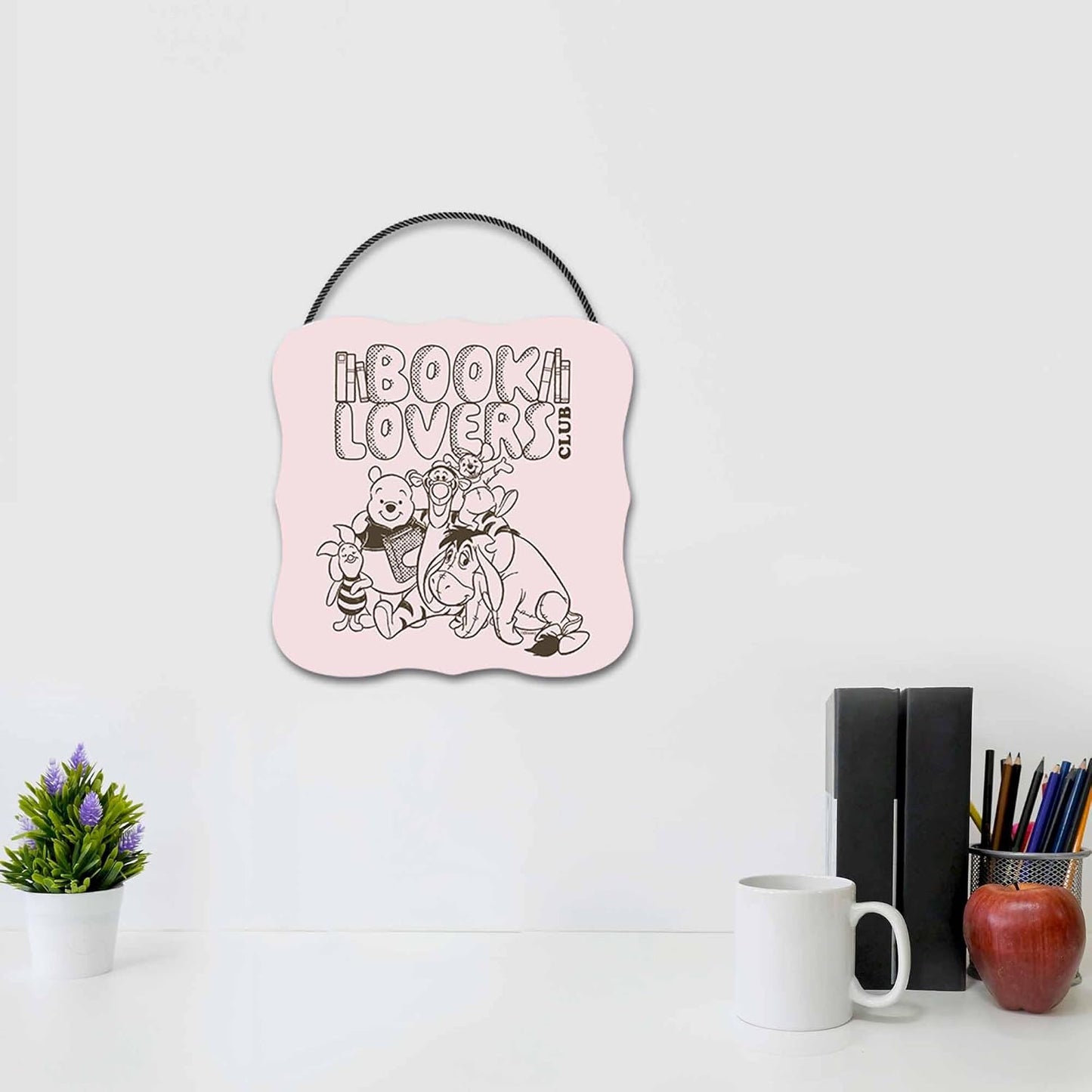 Disney Winnie the Pooh Book Lovers Club Hanging Wood Wall Decor - Cute Pooh and Friends Sign for Home or Classroom