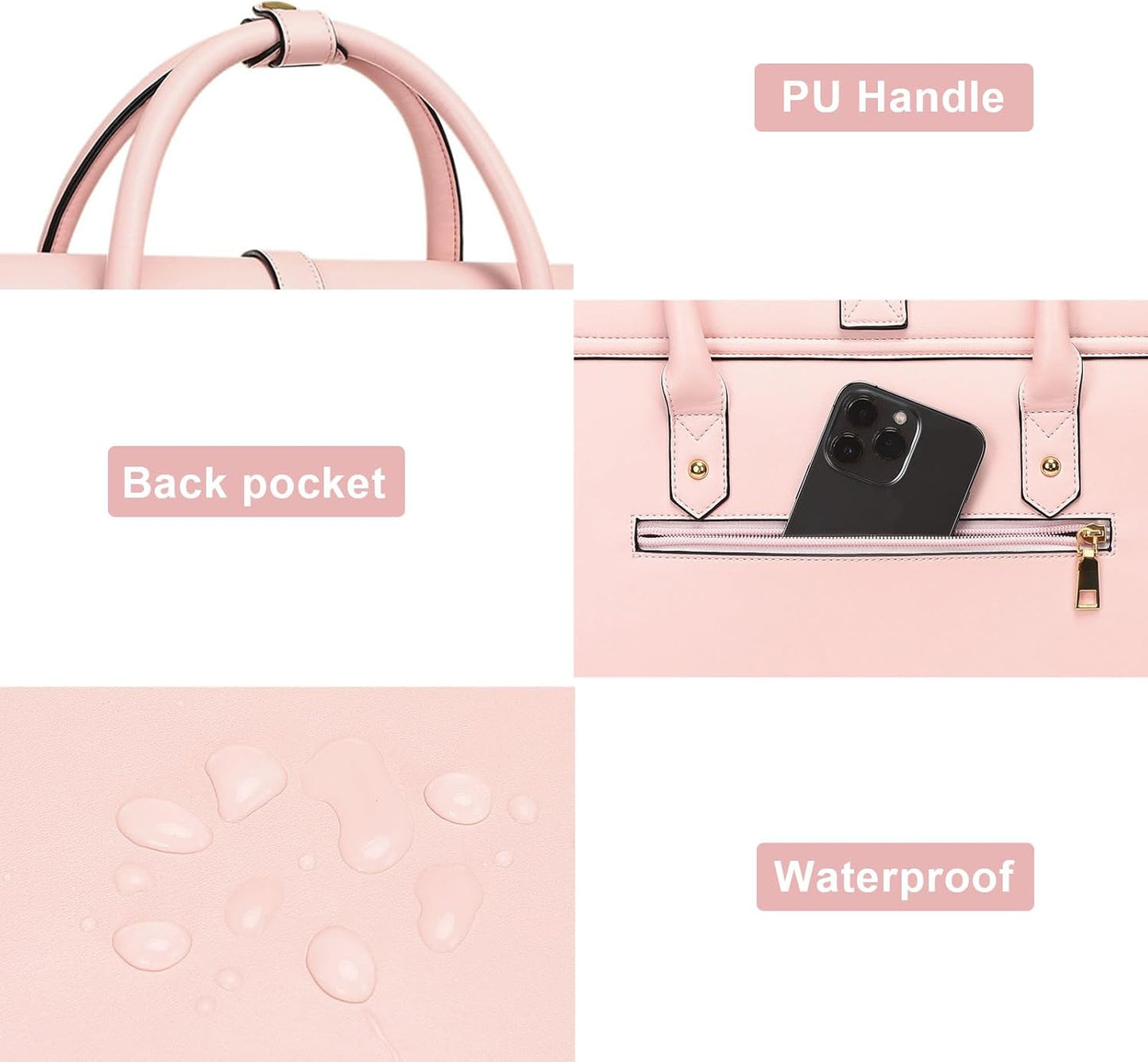 MOSISO Laptop Bag for Women, 15-15.6 inch PU Leather Laptop Shoulder Bags Convertible Backpack, 16 inch Messenger Bags Casual Handbag Work Briefcase Travel Computer Bag with Bowknot, Pink