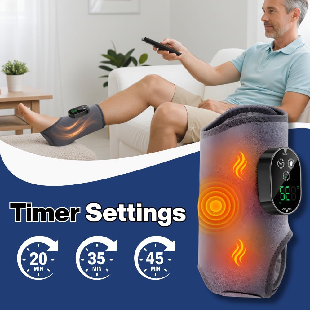 Foot and Ankle Massager for Pain Relief, Rechargeable Cordless Ankle Heating Pad Foot Massager with 6 Heating Levels, 3 Massage Modes & Timer