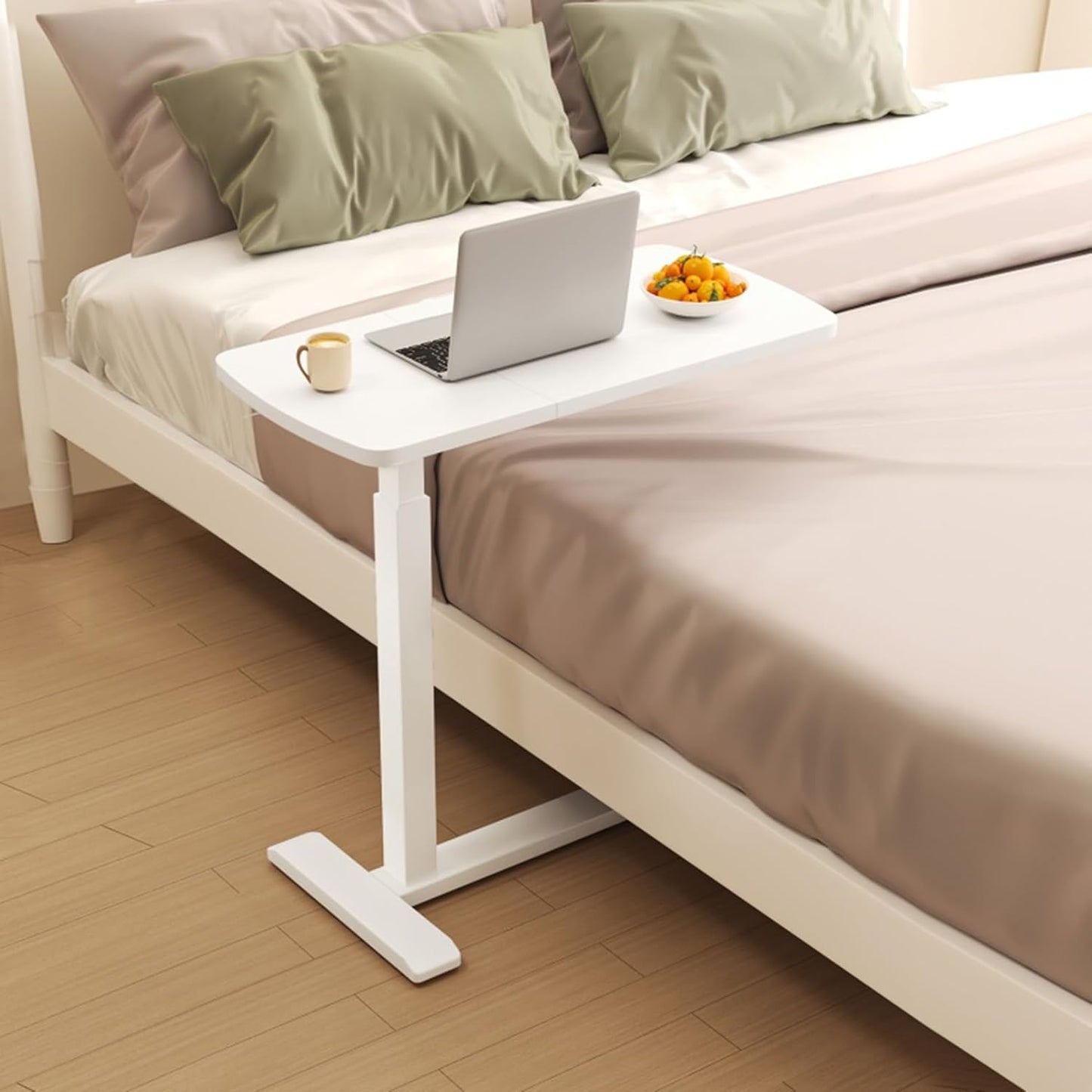 Portable Overbed Table Sofa Side Nursing Table with Wheels - Hospital Bed Table - Height and Angle Adjustable Laptop, Reading, Eating Breakfast Cart Stand