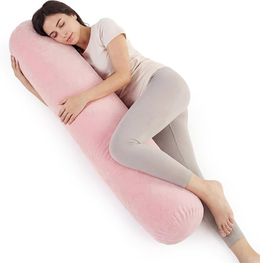 Chunful Body Pink Pillow for Adults 47" x 7.87" Long Lumbar Bolster Pillow with Removable Flannel Cover Pink Round Body Roll Cylinder Cushion for Bed Sofa Sleeping Lumbar Support