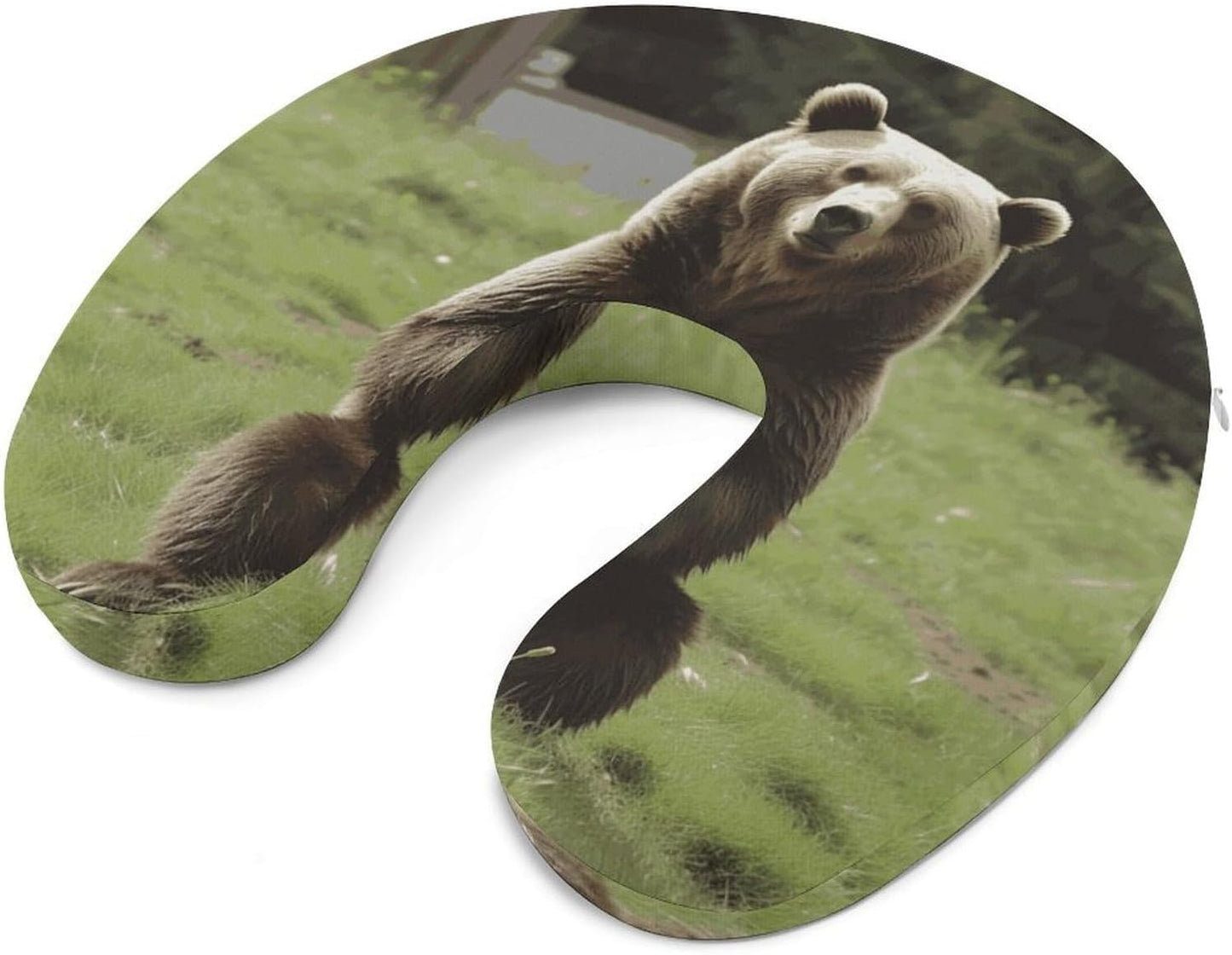 Hi Bear Sit on The Lawn Neck Pillow Memory Foam U Shaped Pillows Portable Pillows for Shoulder Travel Head Support Pillow with Concealed Zipper for Airplane Car Home Office