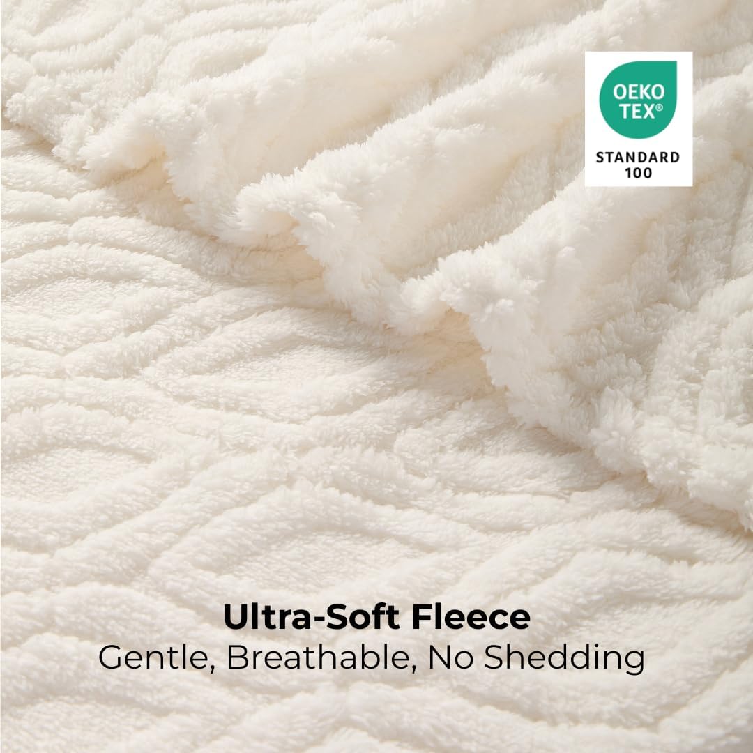 The Seacliff Blanket 50x60 Throw, Lighthouse Cream – Lightweight Soft Fleece Throw Blanket for Couch, Breathable All Season, Coastal Wave Texture