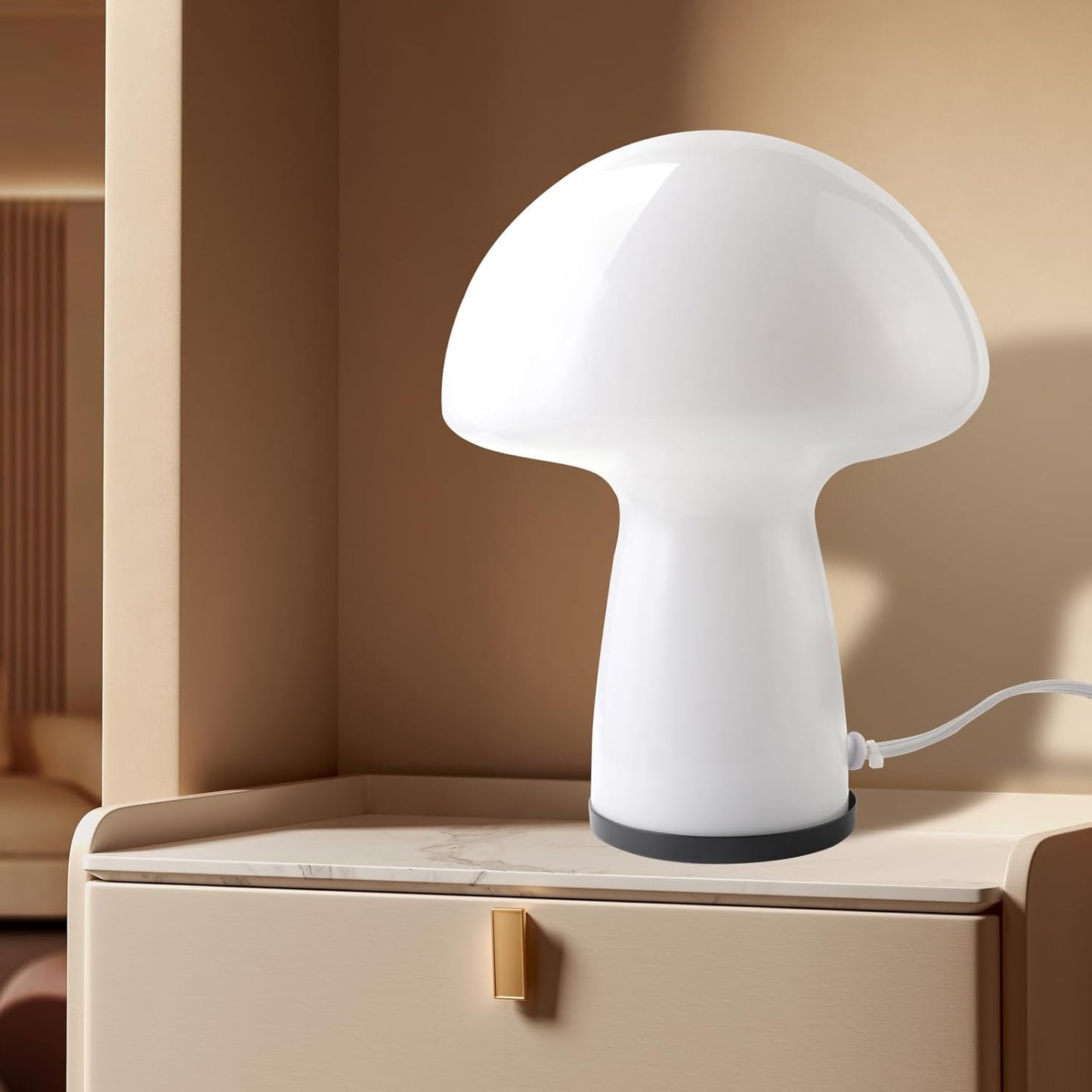 Mushroom lamp,Dimmable Glass Table Lamp,Vintage Style Table Lamp,White Bedside Desk lamp,Cute Table Lamps.（LED Bulbs Included）