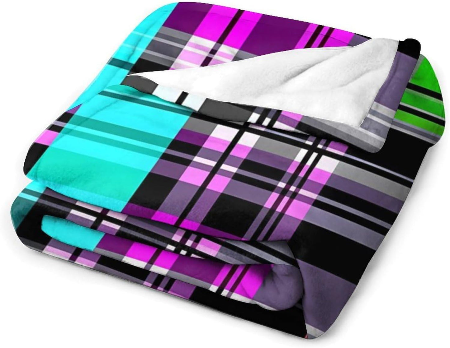 Colorful Plaid Throw Blanket for Couch Bed Plush Cozy Fuzzy Flannel Blanket for All Season 50"x60"