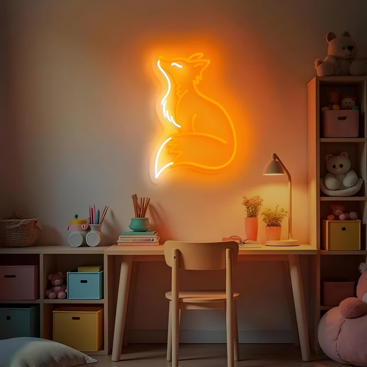 Fox Neon Sign, Dimmable Nature Animal Led Lights for Bedroom Living Room Office Decor, Nursery Classroom Wall Art, Gift For Kid Adults People Who Like Foxes, 16.5"x11.6"