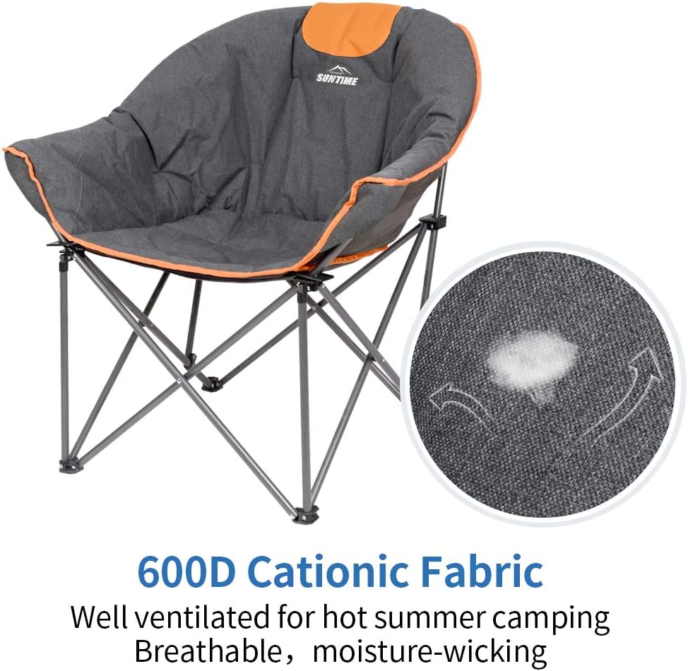 OUTDOOR LIVING SUNTIME Sofa Chair, Oversize Padded Moon Leisure Portable Stable Comfortable Folding Chair for Camping, Hiking, Carry Bag…