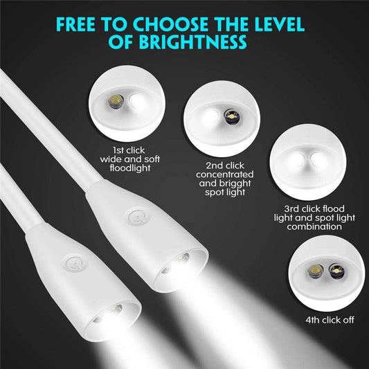 Neck Reading Light, Reading Book Light, 3 Colors, 3 Brightness Levels Portable Battery Operated Flexible USB Hands Free Small Booklight Led Lamp for Bed at Night Knitting Camping White