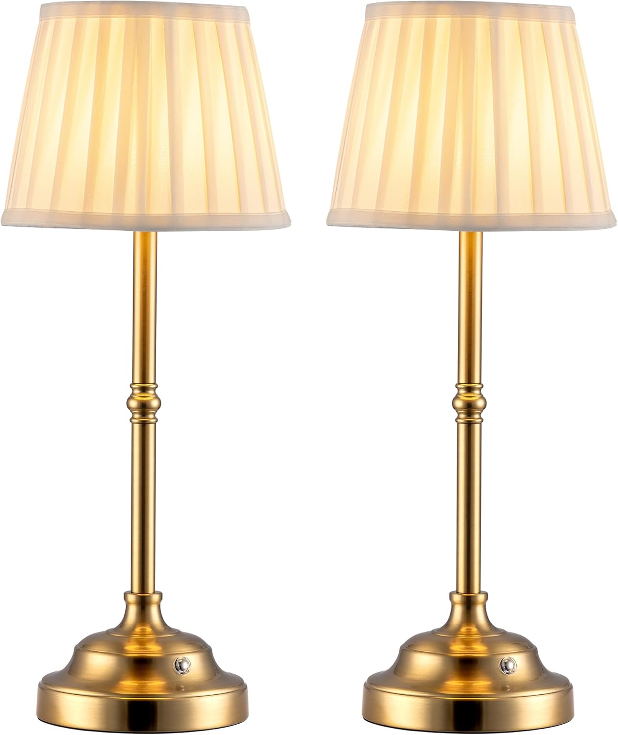 KDG Cordless LED Table Lamp Set of 2, Portables Fabric Shade Desk Lamps, 4000mAh Rechargeable Battery Powered Lighting, Dimmable Light for Dining Room, Bedroom, Bedside, Night Light, Balcony (Gold)