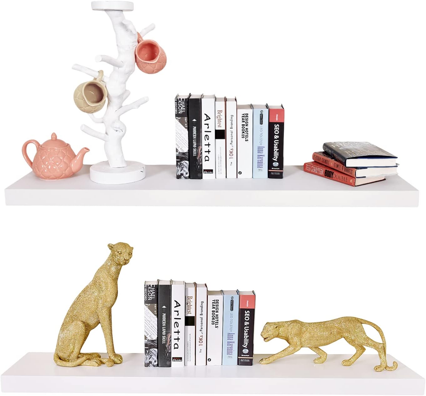 White 36" Floating Wall Mounted Shelves 2 Pack,12 Inch Deep Wide Panel Display Ledge Shelf,35.43" L x 11.81" D x 2" T