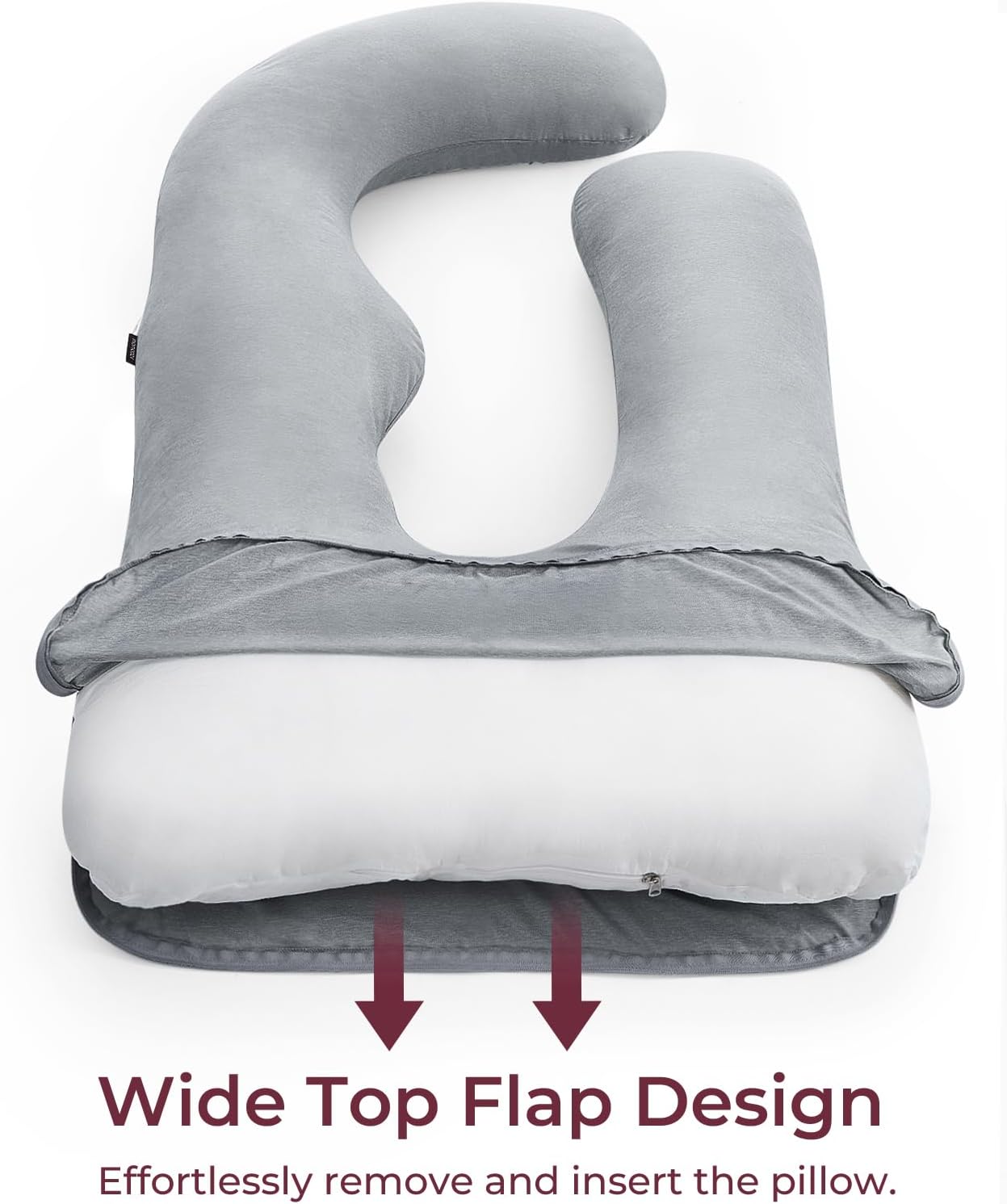 Momcozy Cooling Cover for Pregnancy Pillows, U-Shaped Full Body Maternity Pillow for Side Sleepers 57 Inch - Support for Back, Hip, Belly, Legs for Pregnant Women, Pillowcase Only