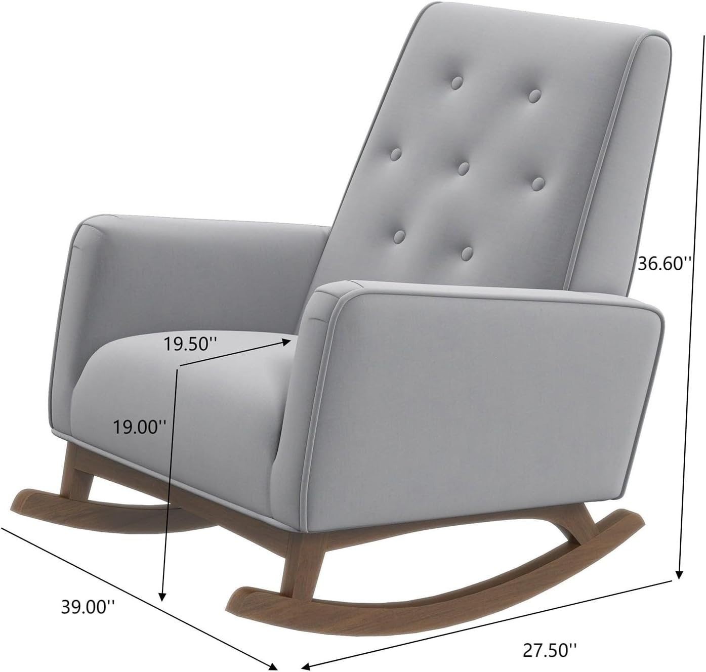 100% New 1pc Light Grey Fabric Solid Wood Rocking Chair for Living Room Bedroom Reading Nursery,36.6" H x 27.5" W x 39" D Accent Chair