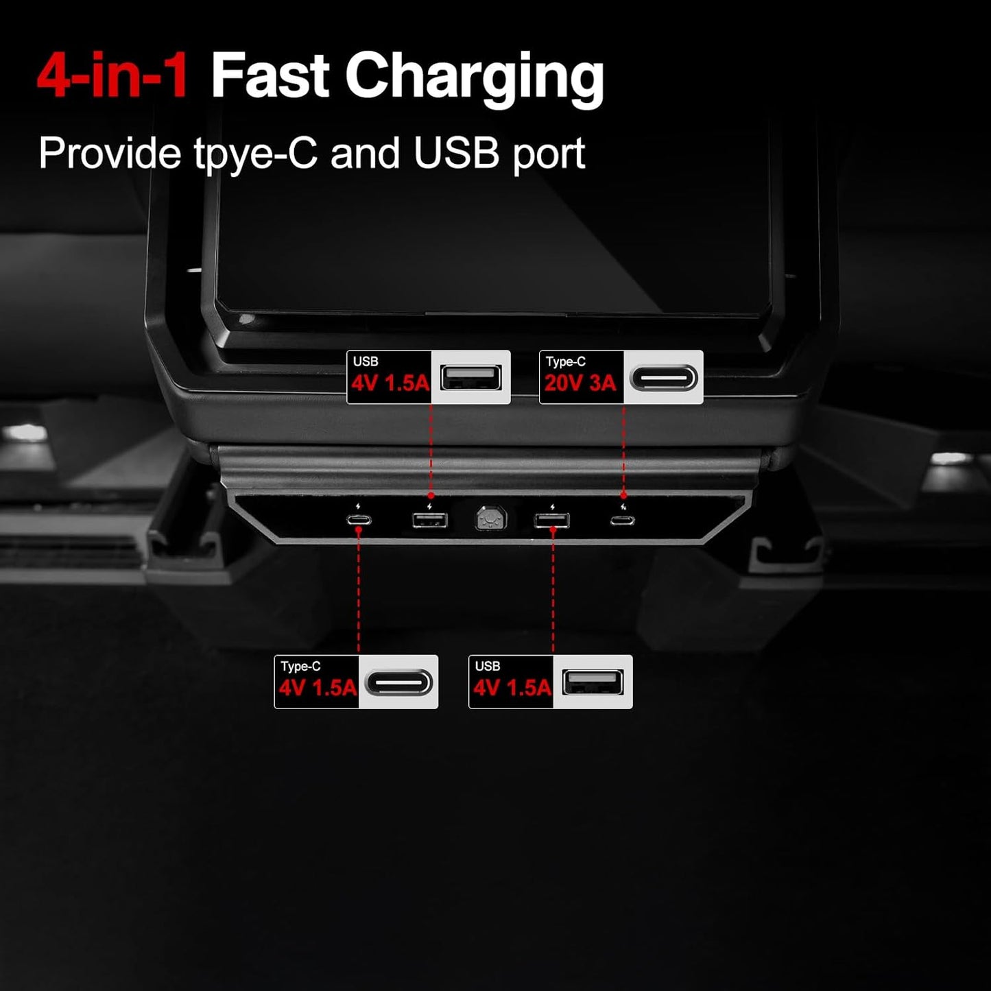 USB Hub, Fast Charging Port Compatible with Tesla Cybertruck 2024 2025, Expansion Dock 4- Ports Phone Charger for Tesla Cybertruck Accessories 2025 2026 2024