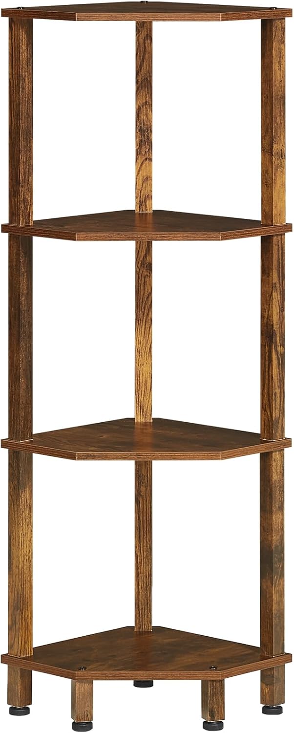 4-Tier Corner Shelf with Sturdy 5-Leg Base, 40in Tall Narrow Bookcase for Small Spaces, Wooden Plant Display Shelf, Thin Bookshelf for Living Room, Bedroom, Office, Brown