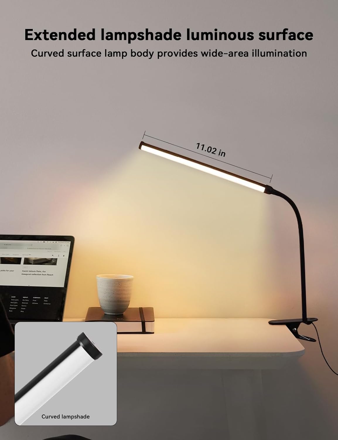 2 Pack LED Desk Lamp with Clamp,Eye-Caring Clip on Lights for Home Office Study Reading,3 Modes 10 Brightness,Long Flexible Goose-Neck,Swing Arm Architect Task Table Lamps with USB Adapter