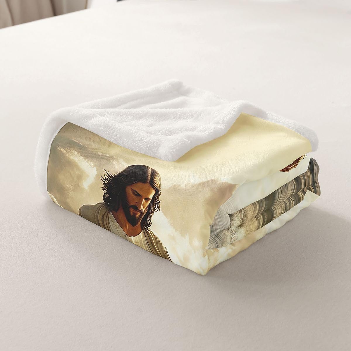 Manfei God Walking on Water Kids Throw Blanket,Western Faith Bible Verse Bed Blanket,Spiritual Modern Artwork Girls Boys Sofa Decor,Yellow Gray Fuzzy Blanket,40 x 50 Inches