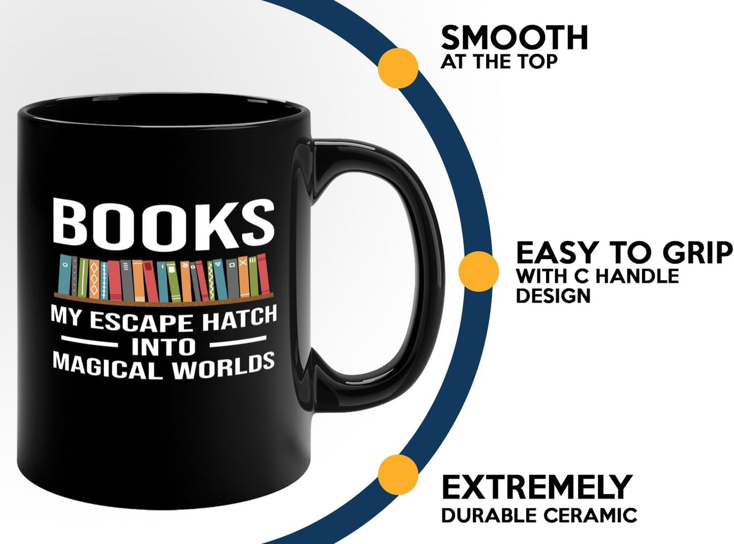 Book Lover Coffee Mug 11oz Black -Escape Hatch - Writer Editor Bookish Librarian Bibliophile Bookish Grammar Philosophers