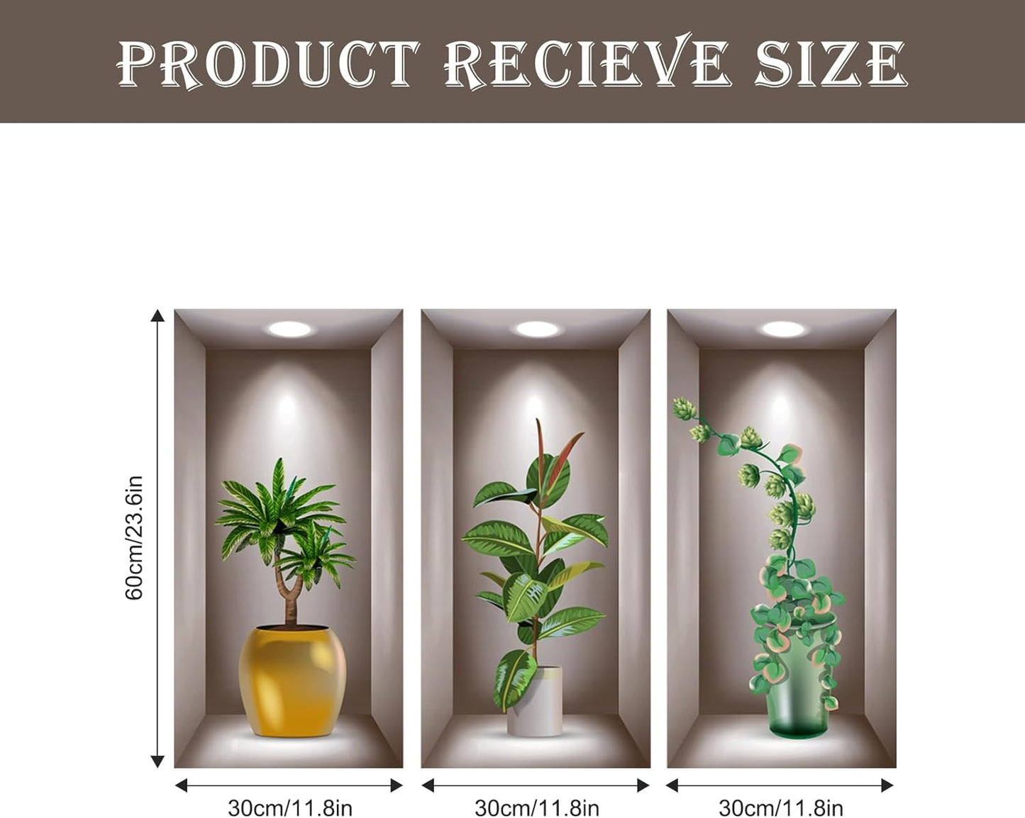 3D Potted Plants Wall Stickers Set of 3 Green Plants Leaves Wall Decals Peel and Stick 3D Magic Wall Art Sticker for Living Room Bedroom Aisle Entrance Sofa Backdrop Yoga Room Home Decor