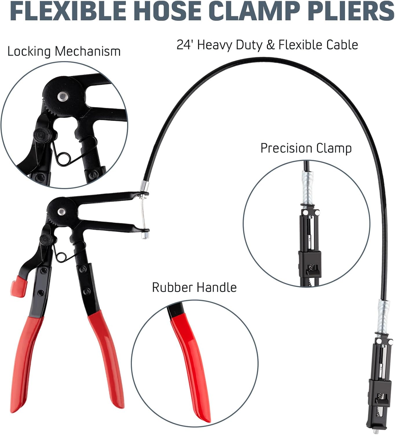 9PCS Hose Clamp Pliers, Long Reach Hose Clamp Tool Remover for Water Hose and Automotive Coolant Radiator Heater with Flexible Wire Long Reach Hose Clamp and Flat Band Pliers