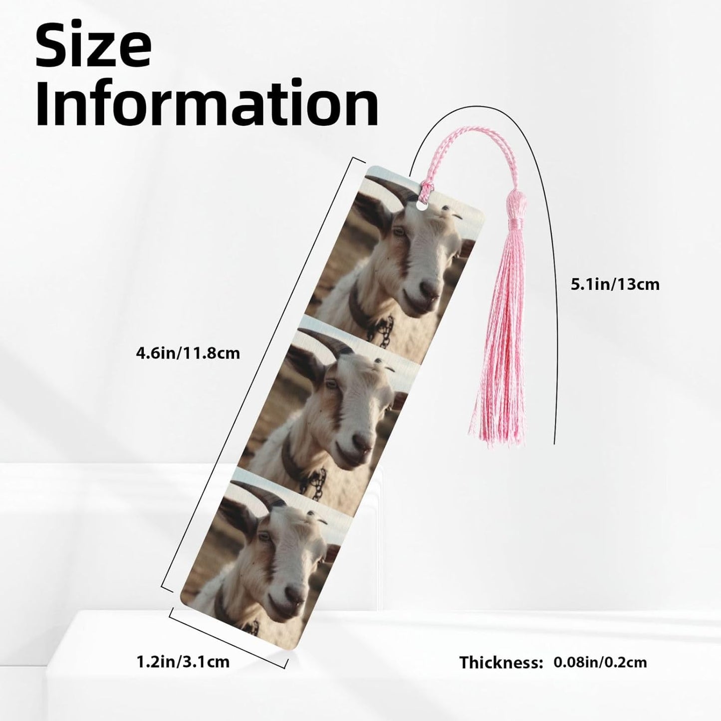 Goat on Hillside Bookmarks Gifts for Women Men, Wooden Bookmarks for Book Lovers, Vintage Book Marks Ornaments with Tassel, Unique Personalized Reading Page Markers Pink