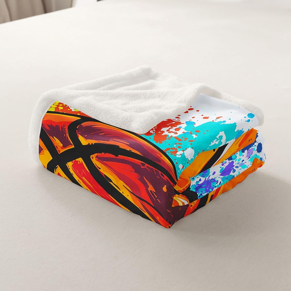 Watercolor Tie-dye Throw Blanket Cartoon Basketball Print Fleece Blanket Youthful Bed Blanket for Couch or Bed Sports Gaming Blanket Soft Warm Lightweight for Kids Adults Women Gift(Throw 50"x60")