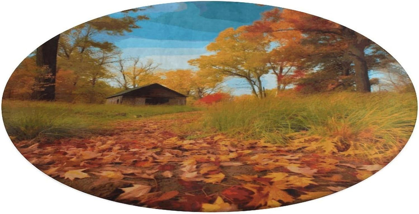 Gallery for Fall Circle Rug Retro Luxury Coral Velvet Floor Mat Non Slip Soft Indoor Floor Carpet Comfy Thickened Area Rugs Modern Aesthetic Minimalist Carpets for Home Decor