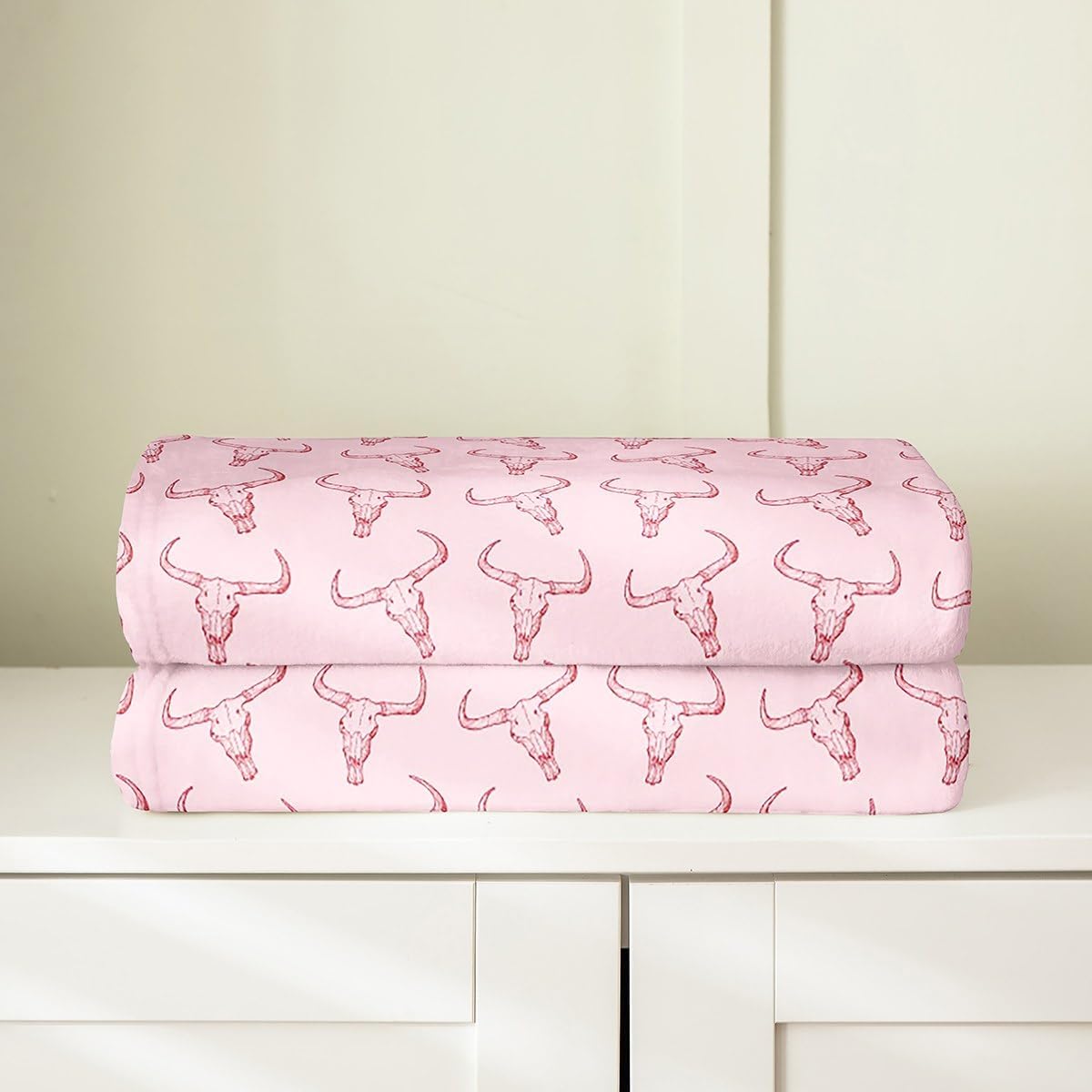 Bull Skull Flannel Blanket,Western Bed Blankets,Kids Girls Boys Adult Cowboy Cowgirls Fleece Blanket Soft Cozy Pink Office Chair Sofa Decor,50"×60"