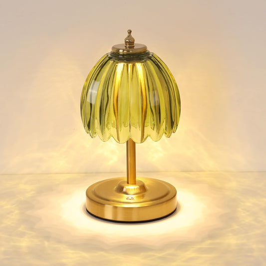Tulip Small Table Lamp, 5200mAh Cordless Touch Control Mini Table Lamp with 3 Color Temps & Stepless Dimming, Perfect for Small Spaces Like Dressers, Bedsides, Bookshelves (Green Tulip)