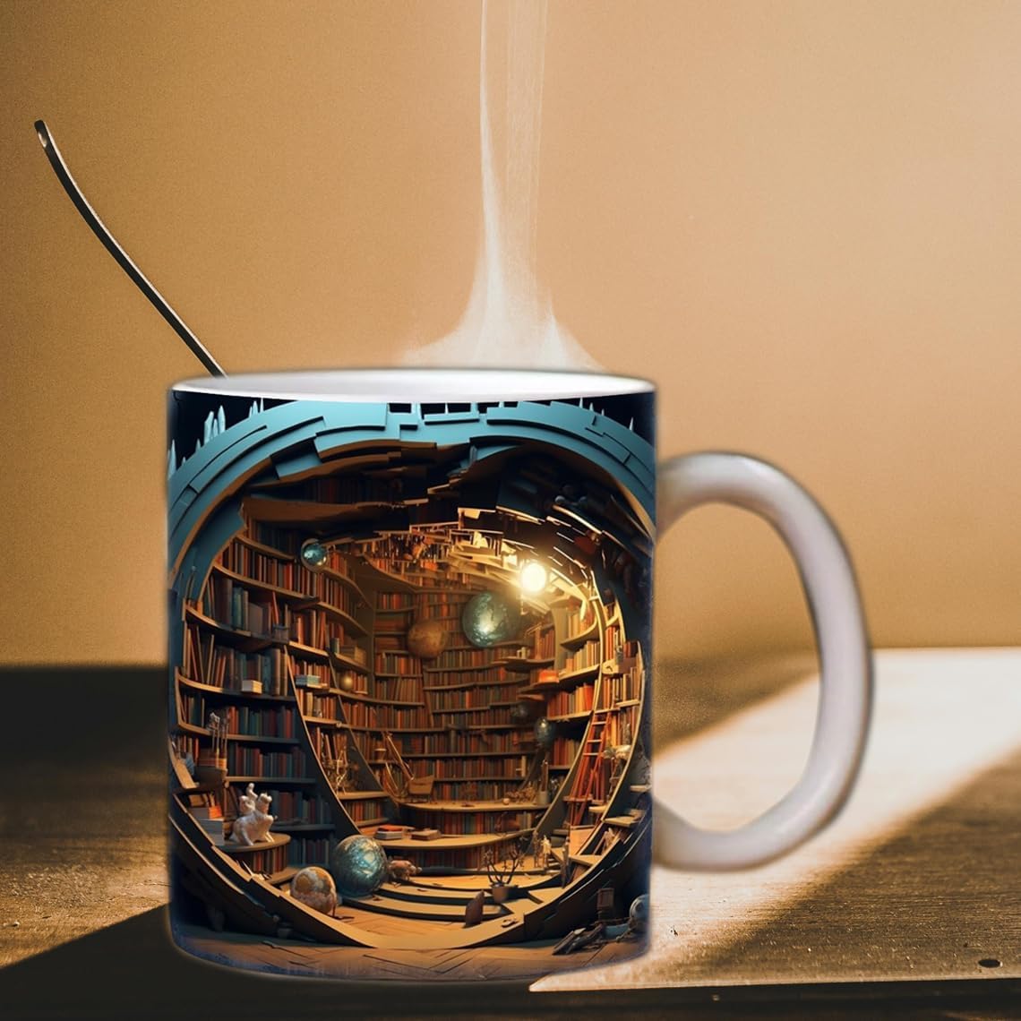 3D Shelf Library Coffee Cup - Librarian Cup Club Gifts for Readers (11oz, Blue)
