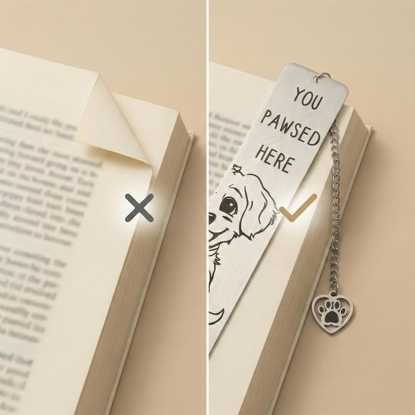 Dog Bookmark, Stainless Steel Metal Bookmark with Paw Charm, Engraved “You PAWSED HERE”, Cute Puppy Book Marker Gift for Dog Lovers & Dog Moms