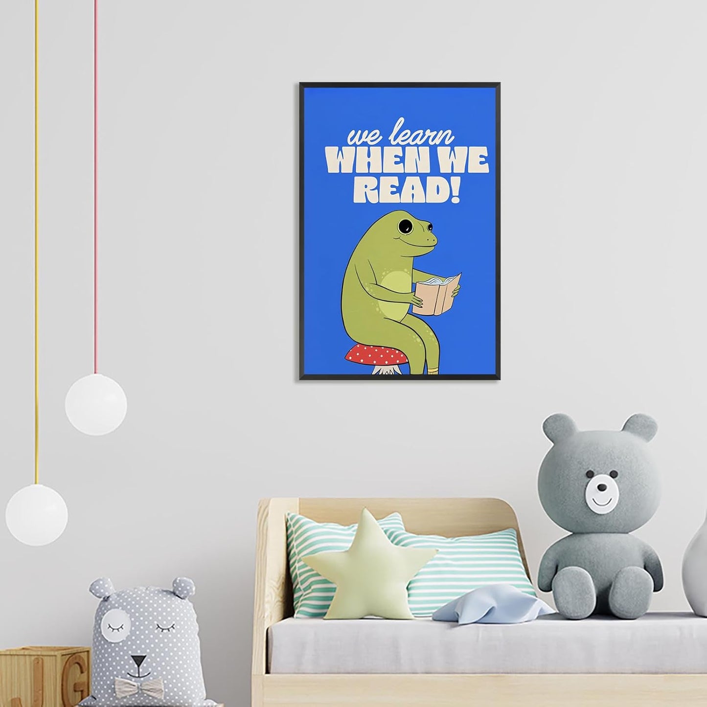 Inspirational Educational Posters Vintage Cartoon Book Reading Canvas Wall Art Positive Quote When We Read Prints Painting For Classroom Kids Room Nursery Wall Decor 12x16in Unframed