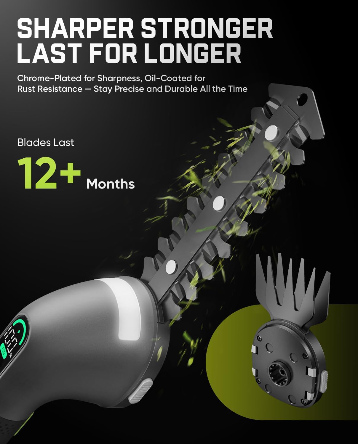 Fanttik Z10 Pro Cordless Hedge Trimmer, 6” Shurbbery Trimmer & 3.5” Grass Shear, Dual-Mode with Battery Display, Type-C Fast Charge, Two Blades for Yard, Garden, Lawn Care