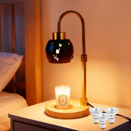 Candle Warmer Lamp with Timer, 3 Bulbs, Adjustable Height, 2/4/8H Auto Shut-Off for Home Office Décor, Ideal Gift (Black)