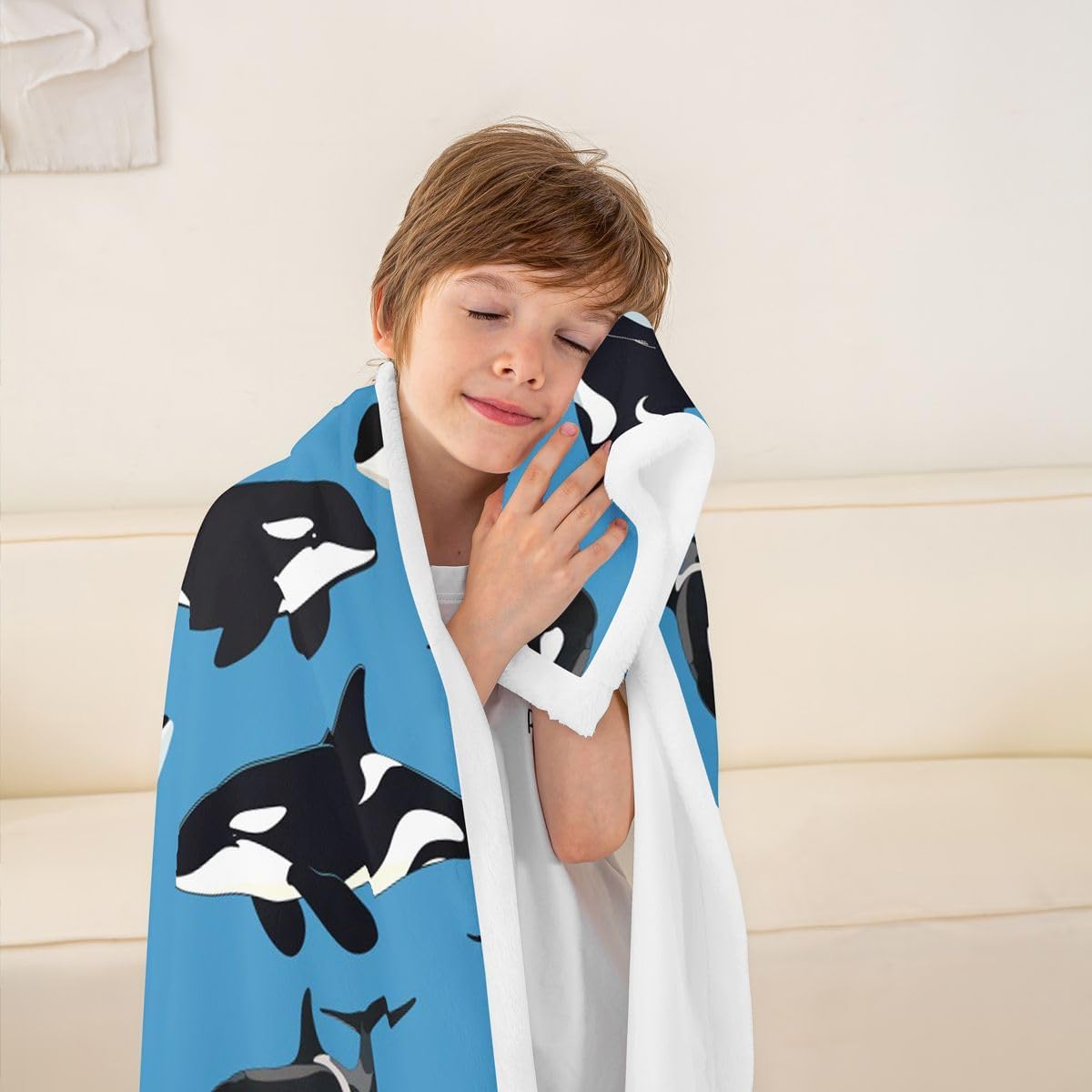 Feelyou Orca Sherpa Throw Blanket for Couch Ocean Whale Super Soft Cozy Fleece Sealife Blanket for Winter, Plush Throw Ocean Marine Baby 30"x40" Marine Life Sea All Season