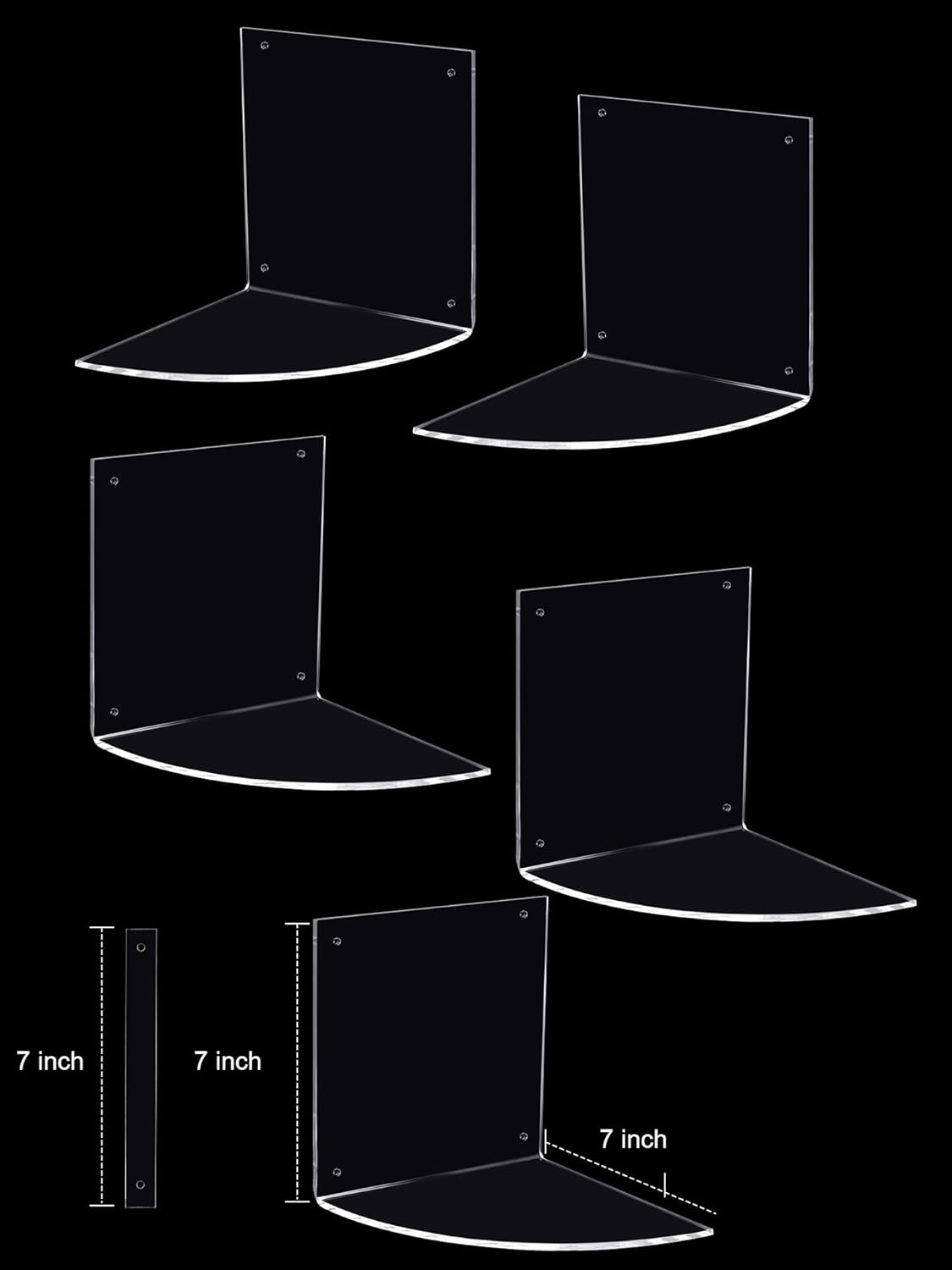 5 Tier Corner Shelf Wall Mount Floating Acrylic Corner Shelves Easy to Assemble Corner Bookshelf, Plant Shelf Wall Organizer Storage for Bedroom, Bathroom, Kitchen, Office, Home, Living Room(Clear)