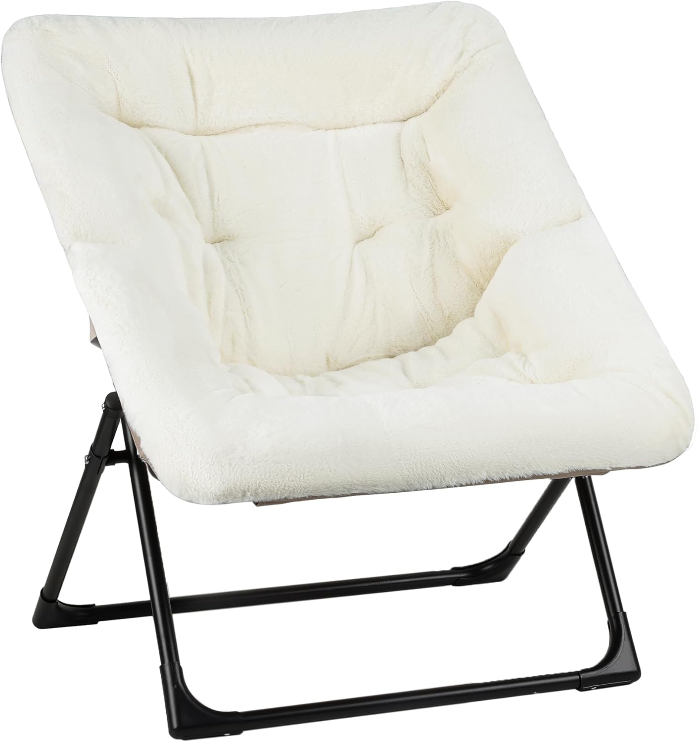 Comfy Saucer Chair for Adults, Soft Faux Fur Bedroom Chair, Accent Dorm Chairs, Flexible Living Room Reading Chairs, Oversized Folding Seat for Teens, X-Large, Beige