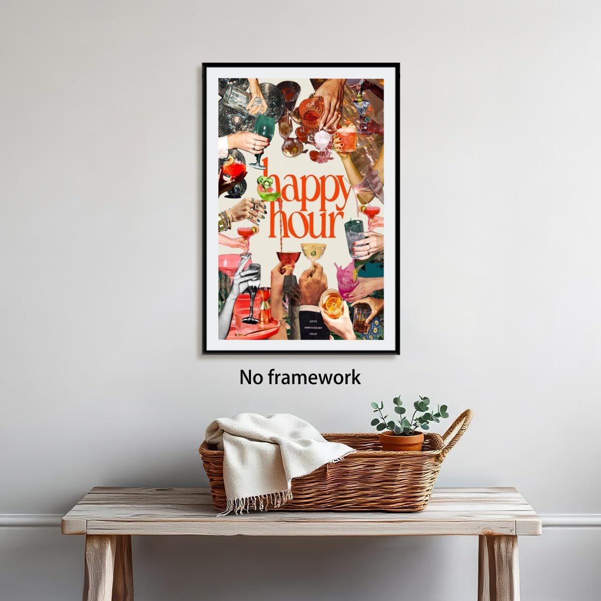 Cocktail Happy Hour Wall Art Retro Martini Posters Bar Art Canvas Print Vintage Kitchen Decor Disco Ball Poster Fun Party Decor Sign Pictures for Bar Cart Dining Room 12x18inch Unframed