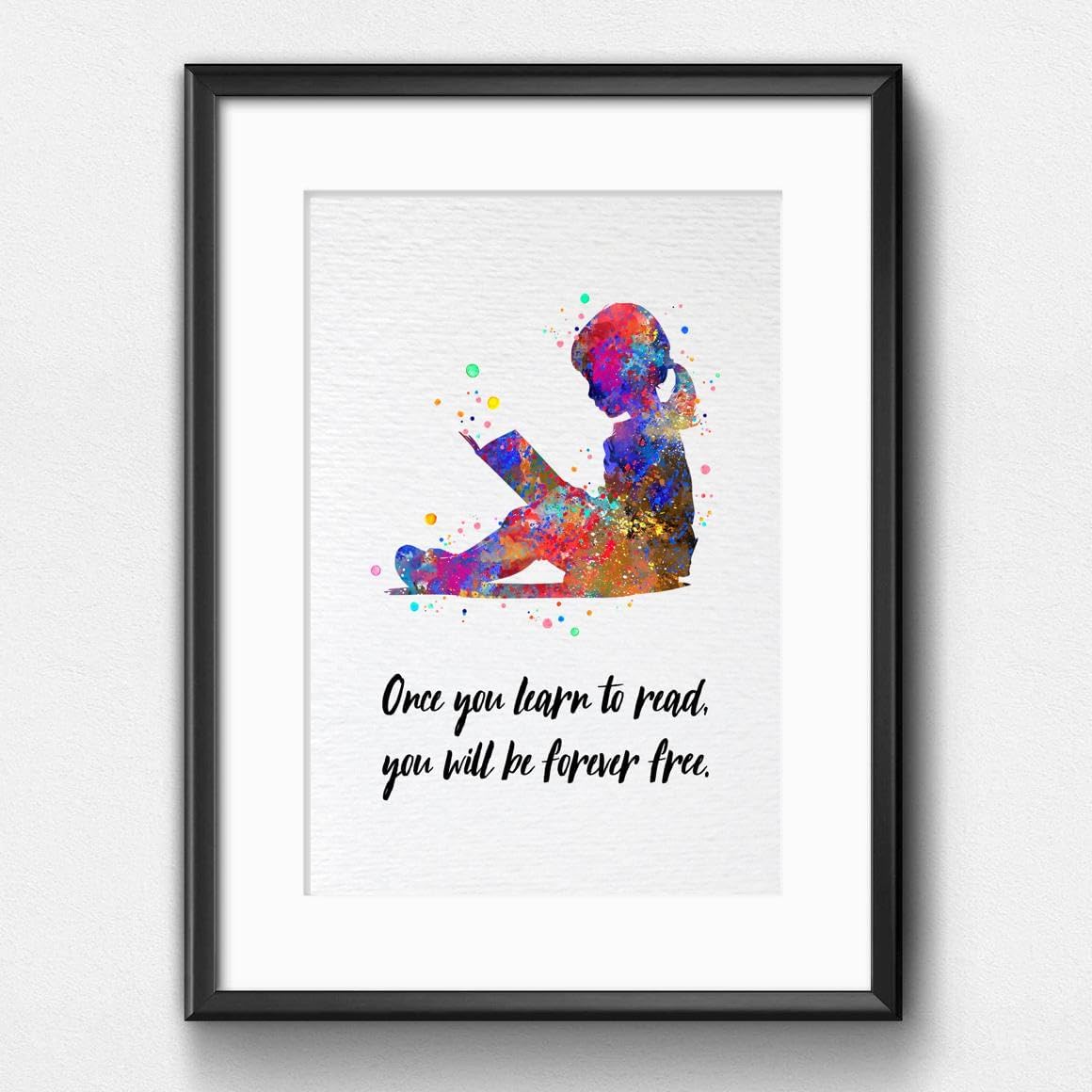 Dignovel Studios 8X10 Unframed Reader Girl Reading Watercolor Art Print Poster Book School Classroom Education Quote Library Wall Hanging Decor DN918