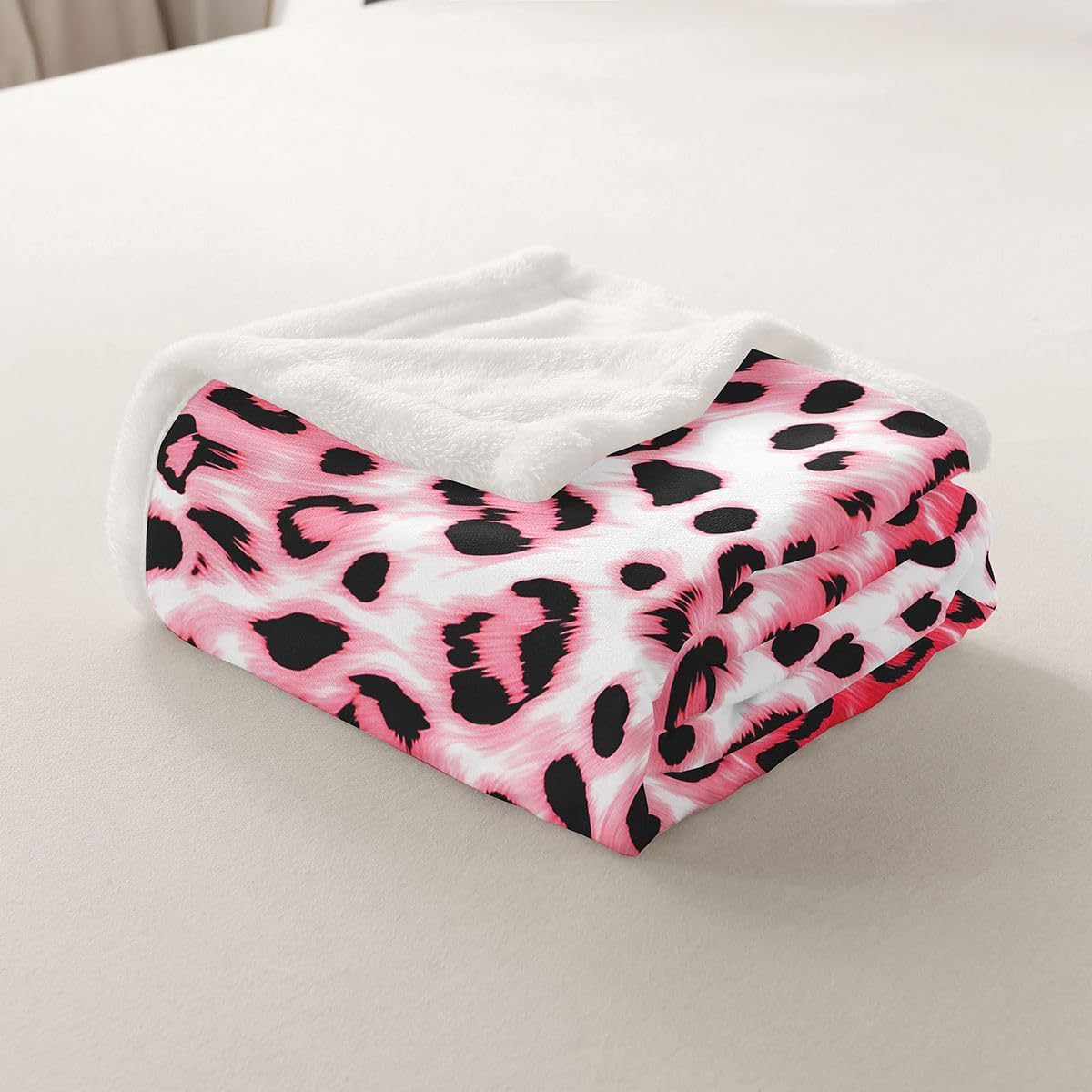 Feelyou Pink Leopard Sherpa Throw Blanket for Couch Animal Print Super Soft Cozy Fleece Cheetah Blanket for Winter, Plush Throw Modern Ombre Effects Throw 50"x60" Safari All Season