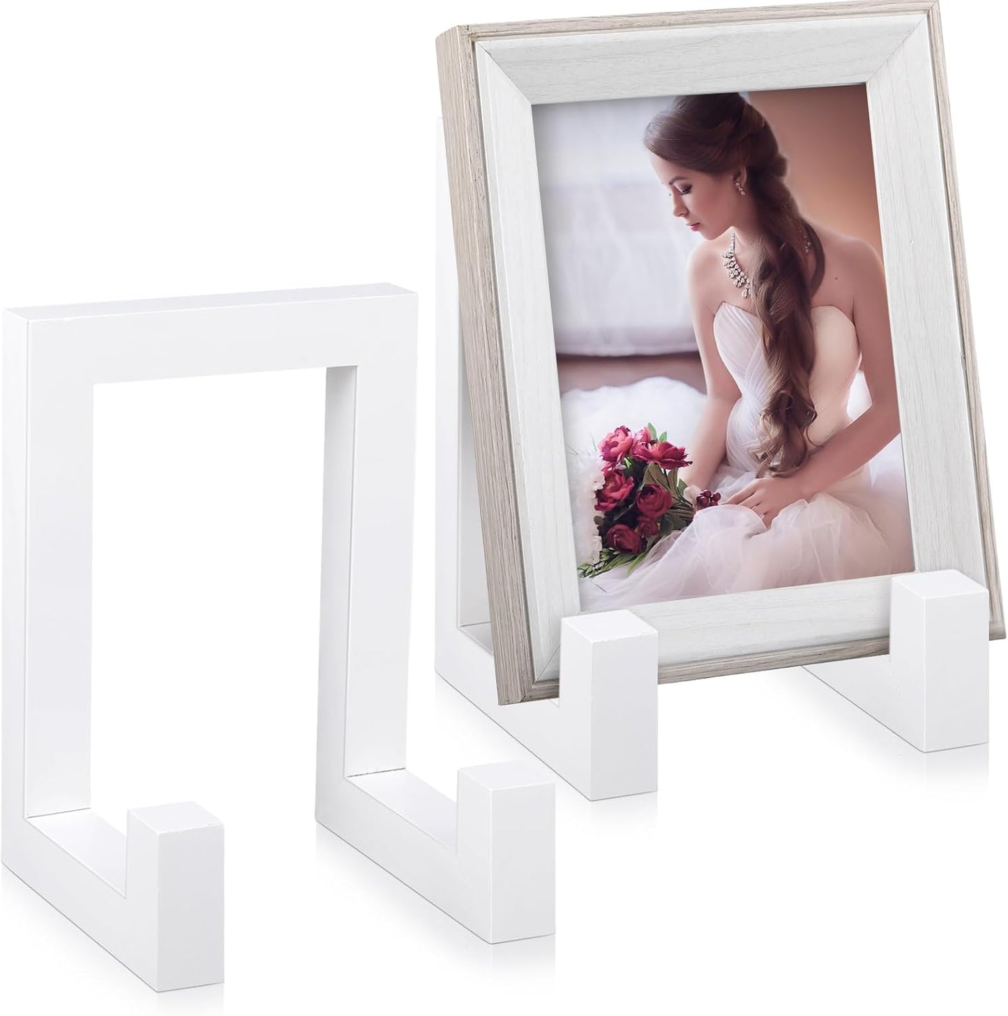 Soaoo 2 Pcs Wooden Plate Stand for Display, 8 Inch Plate Holder Decorative Picture Frame Plaque Stand Holder Easel Table Top Easels for Display Picture, Book, Art, Photo, Plaque (White)