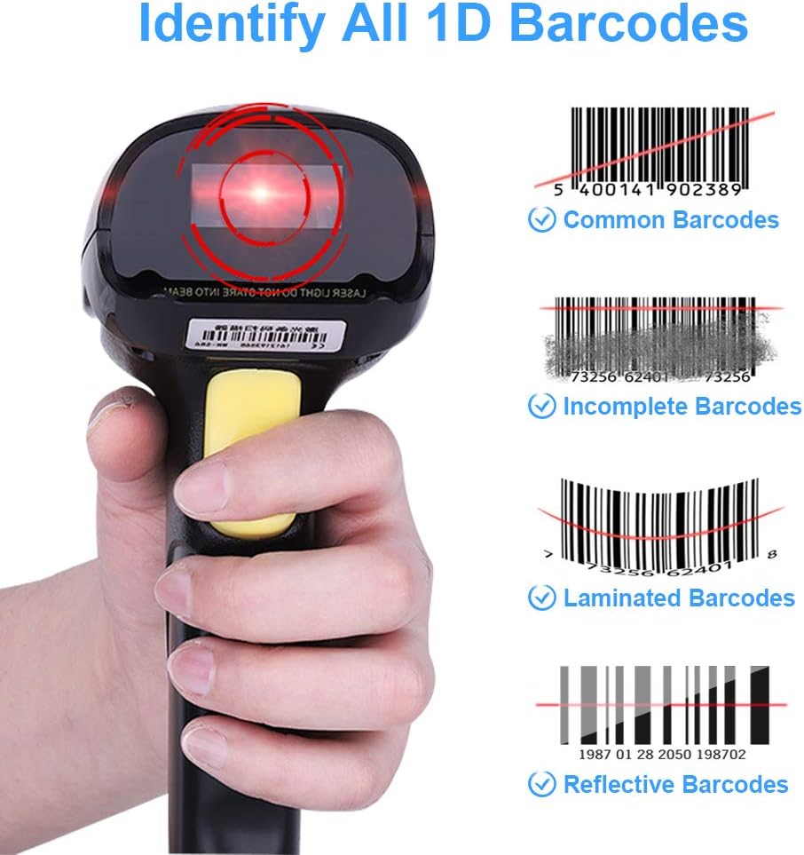 Barcode Scanner Wireless, Basecent USB Quick Laser Barcode Scanner Reader (Lector De Codigo De Barras), Handheld Barcode Reader Scanner for Library Book, Warehouse Inventory, Store