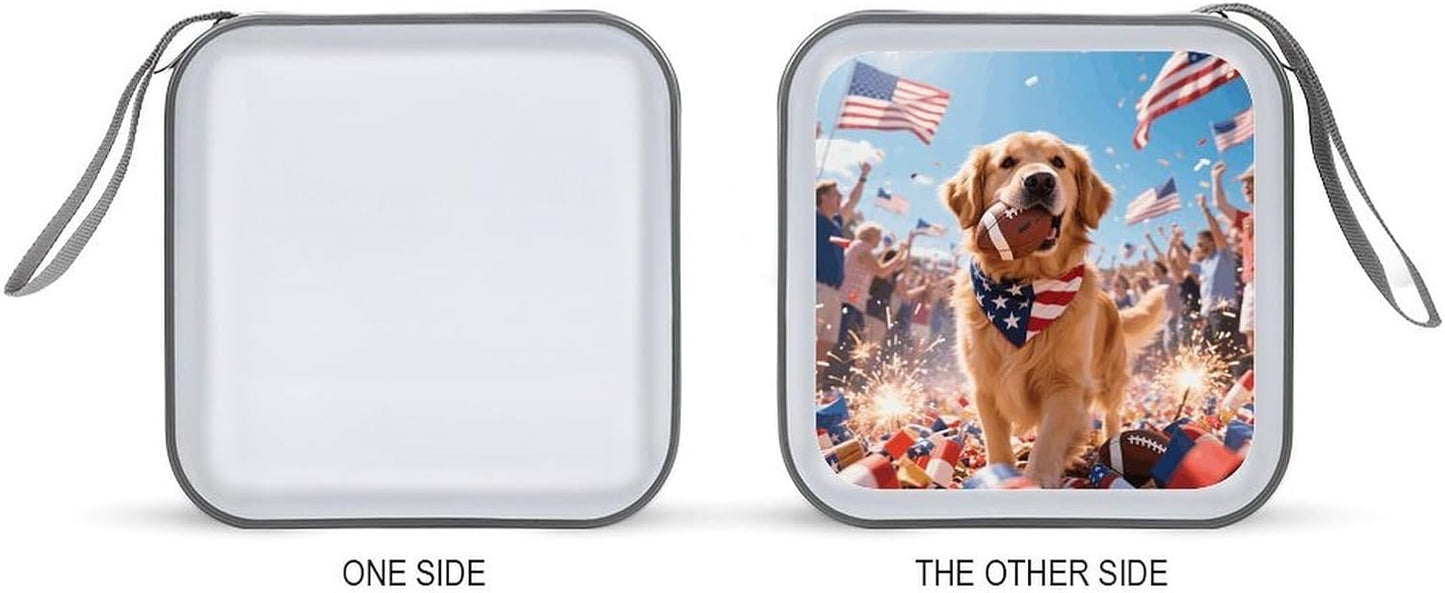 Patriotic Dogs CD Case Portable Zipper CD Case 40 Capacity Hard Plastic DVD Cases Holder Large Storage Disc Wallet Bag for Car Home Travel DVD Collection Bag