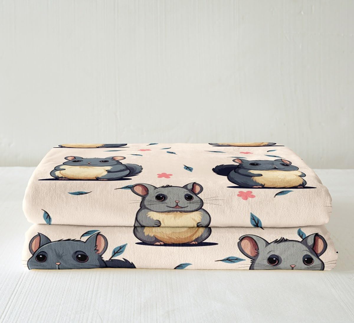 Erosebridal Chinchilla Blanket Throw for Kids Boys Girls,Cartoon Chinchilla Throws Blankets Kawaii Room Decor,Cute Animal Print Fleece Blanket Gifts for Pet Lovers,Leaf Floral Blanket 50"x60"