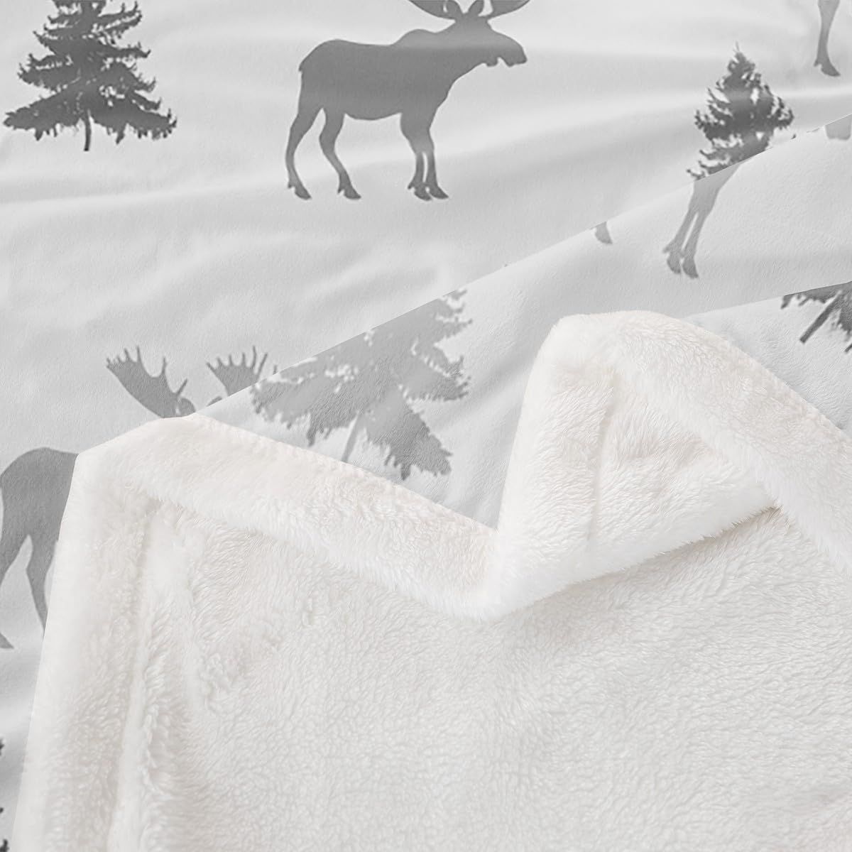 Erosebridal Woodland Sherpa Blanket Throw 50x60 Inch Elk Fleece Blanket for Kids Boys Men Wildlife Rustic Deer Farmhouse Natural White Grey Luxury Soft Fuzzy Plush Throw
